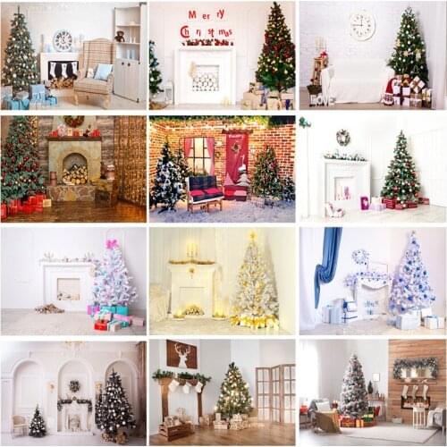 SHUOZHIKE Vinyl Christmas Day Photography Backdrops Prop Christmas Tree Fireplace Photographic Background Cloth 21710CHM-004