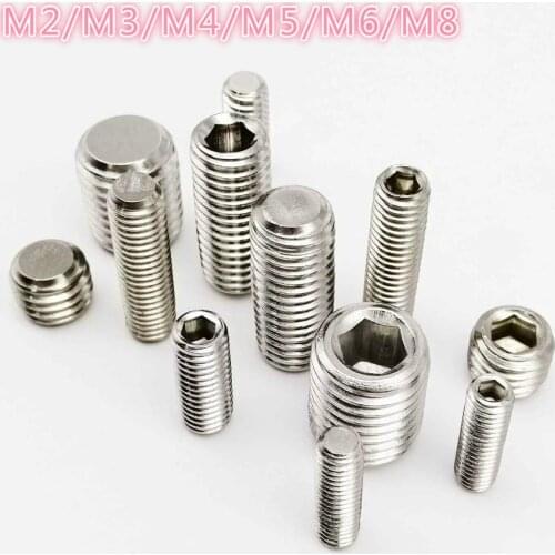 25pcs Stainless Steel Hexagon Head Screws M2 M3 M4 M5 M6 M8 Flat Point Hex Socket Set Screw