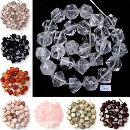 High Quality 12mm Natural Square Faceted Shape 8 kinds materials Gem Loose Beads Strand 15" DIY Creative Jewellery Making wj208