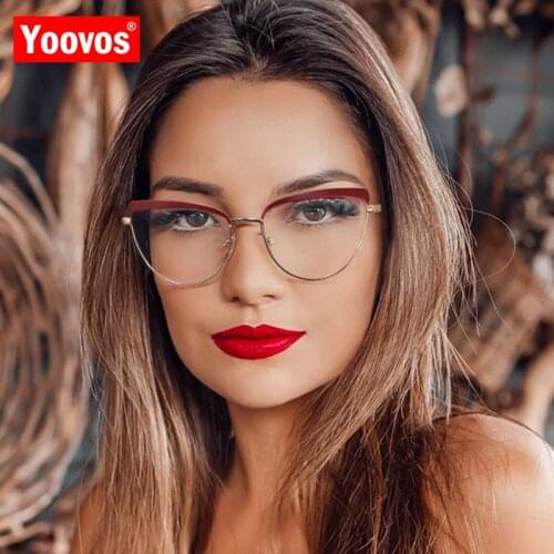 Yoovos Cat Eye Glasses Frame 2021 Alloy Blue Light Gllasses Women Mirror Eyeglasses Frames Women Metal Frame Lentes De Mujer