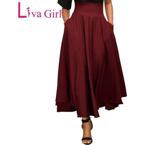 LIVA GIRL Vintage Plus Size Maxi Skirt Women New Spring High Waist Pleated Belted Party Long Skirts Longue Femme Retro Jupe XXL