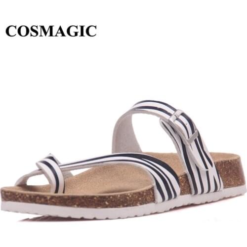 COSMAGIC Fashion Cork Slipper 2021 New Women Summer Mixed Color Casual Beach Slip on Outside Flip Flops Slides Shoe