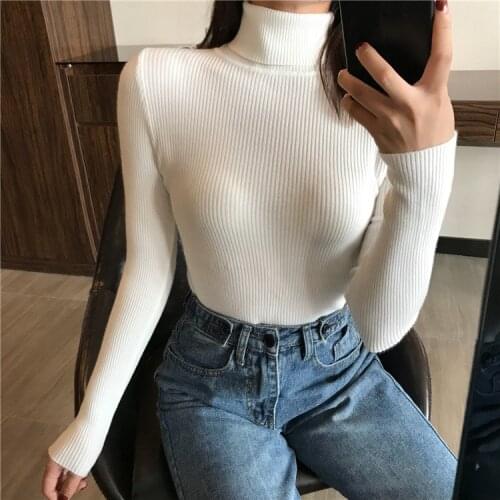 Women Solid Sweaters Tops Autumn Winter Ladies Long Sleeve Turtleneck Slim Fit Sweater Solid Pullover Jumper Knitwear Female