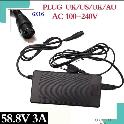 1PC lowest price 58.8V 3A charger 3A power adapter for 14S lithium lithium ion electric bicycle electric bicycle