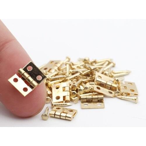 10pcs Mini Brass Hinge Golden for House Miniature Cabinet Furniture Brass Hinge Dollhouse Miniature Cabinet Closet Wooden Drawer