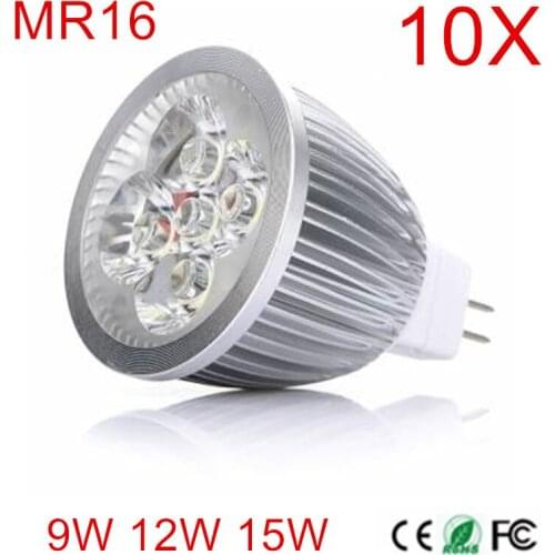 10Pcs Super Power LED Spotlight MR16 12V Dimmable 9W 12W 15W Spot Light Bulb Energy Saving CE RoHS ETL Free shipping