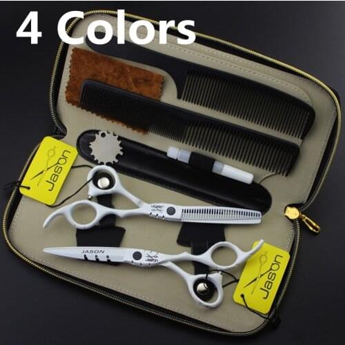 346# 4Pcs Suit Hairdressing Scissors 5.5'' 16cm Black White Brand Jason JP 440C Cutting Scissors Thinning Shears Hair Scissors