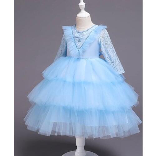6 Color Floral Wedding Party Clothes Lace Girls Princess Dresses Children Flower Baby Birthday Clothing 2-6 Year Girl Dress