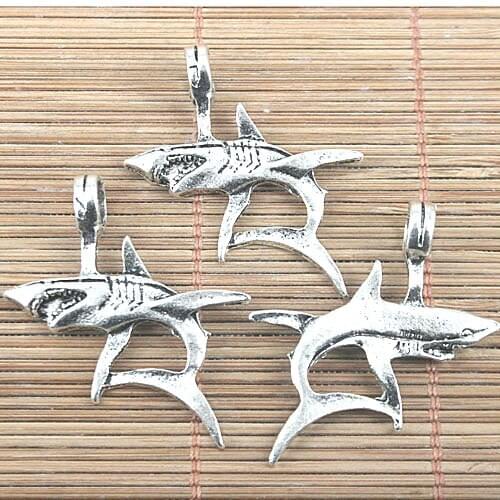6pcs tibetan silver tone 32x36mm shark design pendant charms H0934