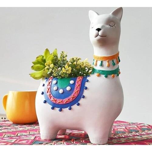 Alpaca Flower Pot Resin Camel Flower Pot Animal Plants Flowerpot Bonsai Sculpture Home Garden Desktop Decoration