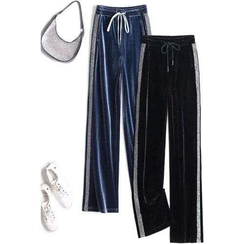 Plus Velvet Thick Gold Velvet Wide-leg Pants Womens Plus Size Autumn And Winter New High-waist Straight-leg Casual Trousers