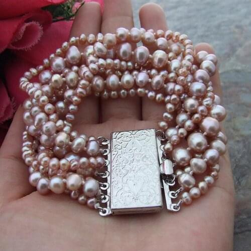 YYGEM 7 Strands Natural Freshwater Cultured Purple Potato Pearl Bracelet 8"