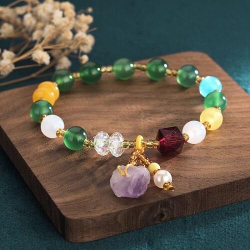 Crystal Bracelets for Happiness Natural Stone Wholesale Lucky Bracelet Elastic Cord Jewelry Lovers Woman Gift