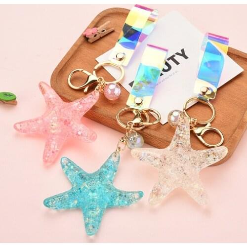 Fashion Jewelry Starfish Keychain Cartoon Acrylic Pendant Bag Car keyring Creative Car Bag Pendant Keyfob Gift