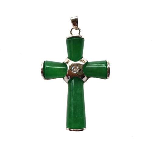 Wholesale Green Natural Stone Fashion GP Christmas Gift Cross Pendant Free Chain 1pcs
