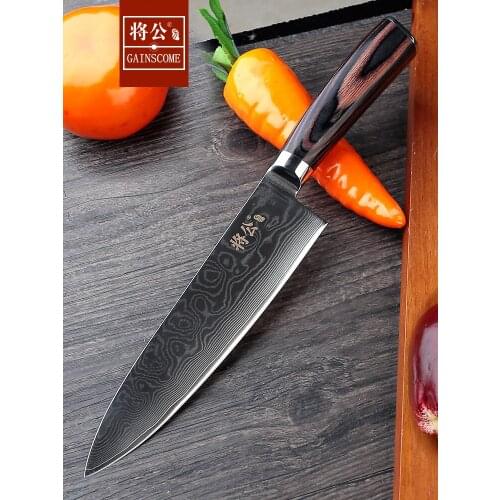 GAINSCOME 8'' Chefs Knife 67 Layers Japanese Damascus Kitchen Knife Kitchen Stainless Steel Tool Gyuto Knives Color Wood Handle