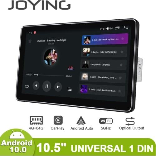JOYING 10.5 Inch IPS Touch Screen Universal 1 Din Car Radio Stereo 1280*720 Android Auto GPS Navigation Android 10.0 FM Audio