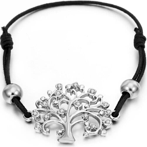 Classic Crystal Bracelets & Bangles Black Adjustable String Rope Wish Tree of Life Charm Bracelet for Women Gift Lucky Jewelry