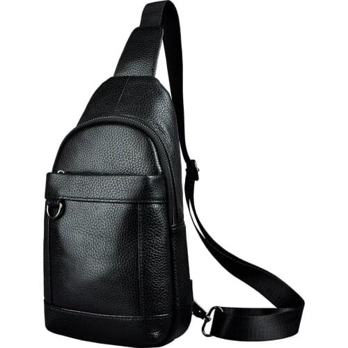 Le'aokuu Men Real Leather Casual Chest Bag Sling Bag Design One Shoulder Bag Crossbody Bag Daypack For Male 8016