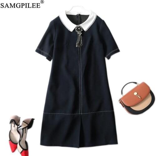 European Station Summer Dress 2021 New High-end Women Bright Line Decoration Short-sleeved Knee-length Plus Size Woman Dresses