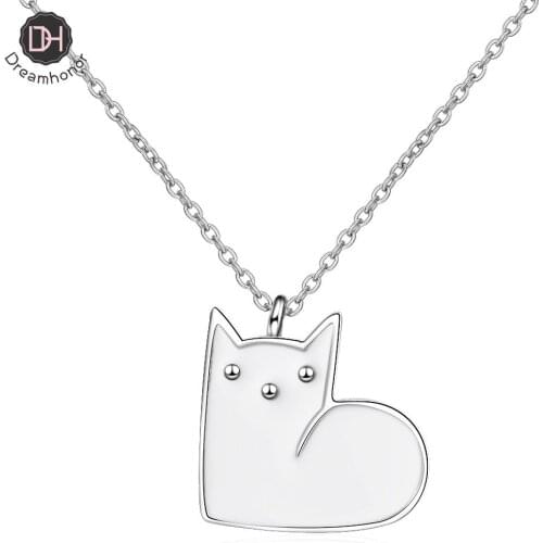 Dreamhonor 2021 Fashion 925 Sterling Silver Cute Cat Pendant Necklaces Jewelry Accessory Black Cat Or White Cat