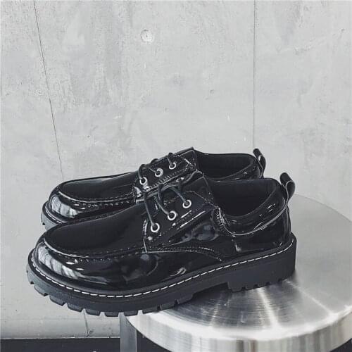 Men Small Leather Shoes Black All-match Low-top Shoes Lace-up Casual Men Shoes Wear-resistant Platform Shoes Zapatos De Hombre