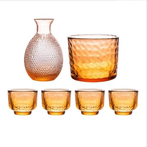 Japanese Sake Set Creative Hammer Pattern Glass Gold Rimmed Cup Wine Warmer Korean Soju Cup Tequila Pot Whisky Cup Wineware Gift