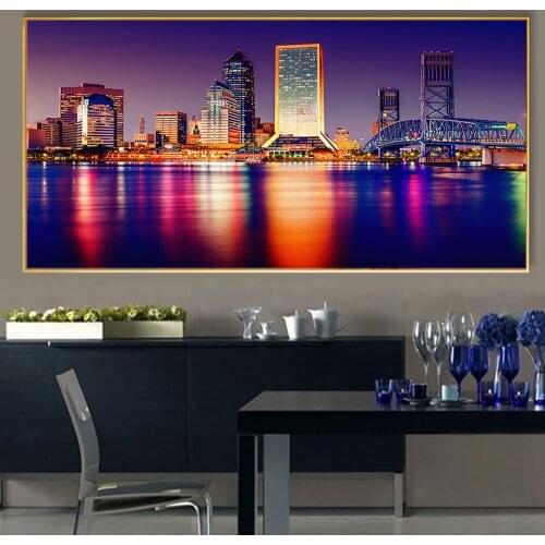 Skyscraper Night View of New York City Landscape Canvas Art Painting Posters Prints Wall Art Picture For Living Room Home Decor