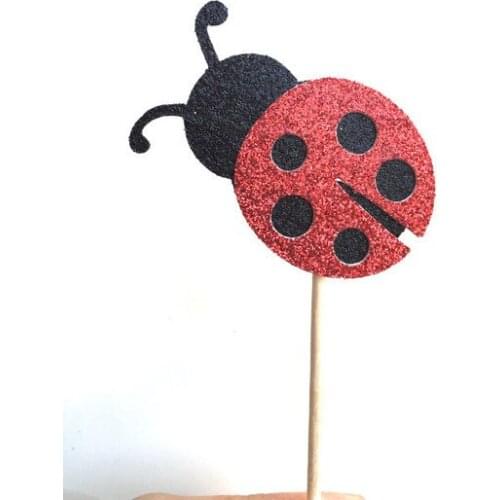 Cheap Glittered Ladybug Cupcake Toppers kids birthday baby Bridal party Cake Topper, Engagement Cupcake Toppers