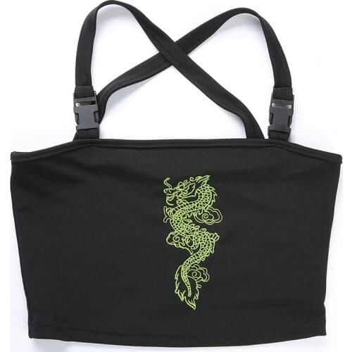 2021 new summer schoolbag buckle dragon embroidery camisole women