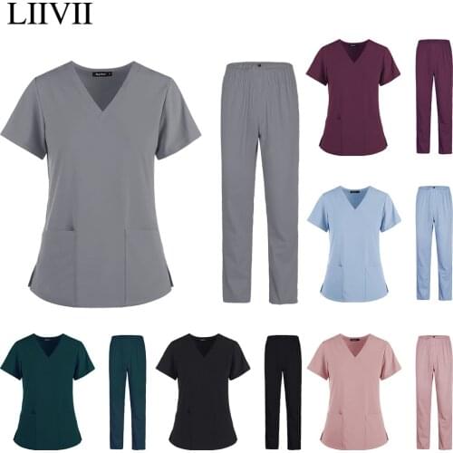 New High Quality Spa Uniforms Unisex V-Neck Work Clothes Medical Accessories Scrubs Set Beauty Salon Clothes Scrubs Tops Pants