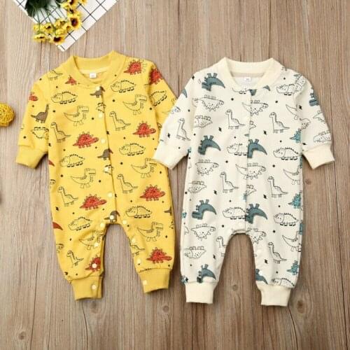 Autumn Casual Cartoon Print Rompers Infant Baby Boy Girl Warm Clothes Long Sleeve Dinosaur Romper Jumpsuit Cotton Lovely Outfit