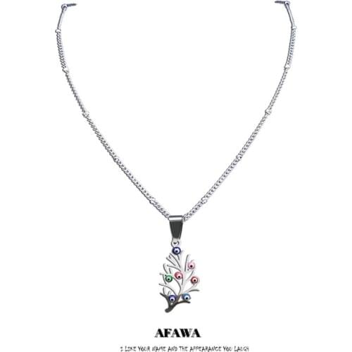 Tree of Life Stainless Steel Colorful Turkey Eye Necklaces Charm Silver Color Islam Small Necklaces Jewelry chaines N5211S01