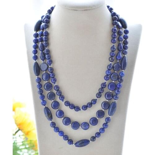 S2428 3Row 20" 20mm Natural Blue lapis lazuli Bead Necklace Magnetic