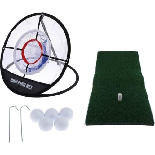 Portable Golf Training Net Chipping Pitching Practice Aids Cage w/ Mat Set