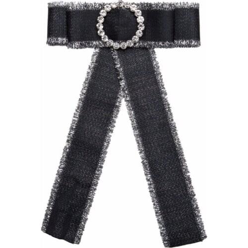 Simple New Woman Brooches Pin Long Big Ribbon Bowknot Rhinestone Elegant Corsage Brooch Fashion Jewelry Shirt Dress Accessories