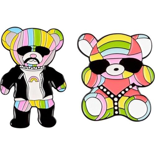 Rainbow Bear Badge Brooch Women Men Outdoorsy Gift Cartoon Cute Lapel Enamel Brooch Jewelry Gift for Kids Friend