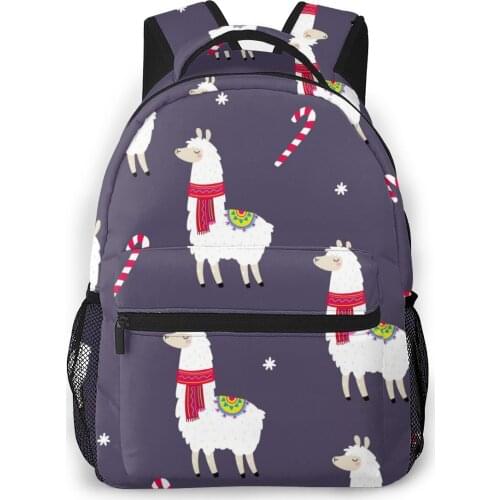 Backpack Women Shoulder Bag For Teenage Girls Cute Merry Christmas Llama Bagpack Female Ladies School Backpack