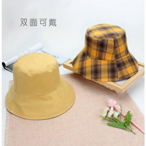 Both Sides Can Wear A Hat Ms. Summer Fashion Simple Plaid Sun Caps Outdoor Shopping Trips Significant Face Little Hats