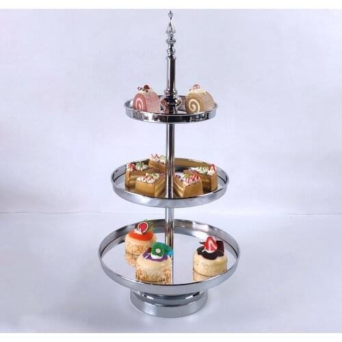 SILVER Cake Stand, Dessert Cupcake Pastry Candy Display Plate for Wedding Event Birthday Party, Round Metal Pedestal Holder