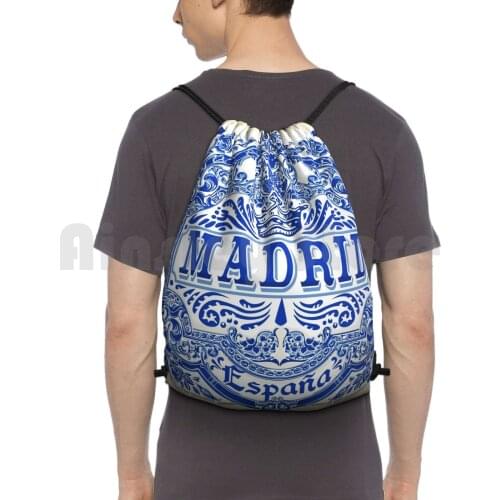Azulejo Decoration Blue Vintage Azulejos Tiles Backpack Drawstring Bag Riding Climbing Gym Bag Blue Tile Painted Tin Glazed