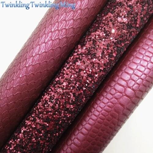 WINE Glitter Fabric, Metallic Faux Fabric, Crocodile Synthetic Leather Fabric Sheets For Bow A4 21x29CM Twinkling Ming XM771