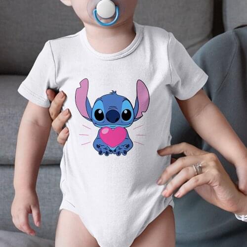 Harajuku Baby Girl Boy Tops Summer Kawaii Toddler Jumpsuit Lilo & Stitch LOVE Graphic Newborn Bodysuits 0-24M