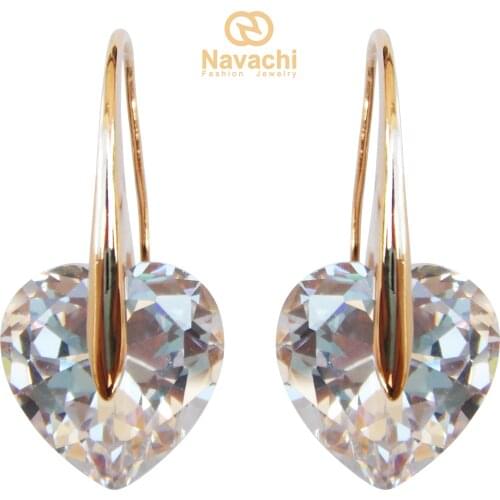 Navachi Heart shaped Zircon Crystal Dangle Drop Earrings Free Shipping SMT1219