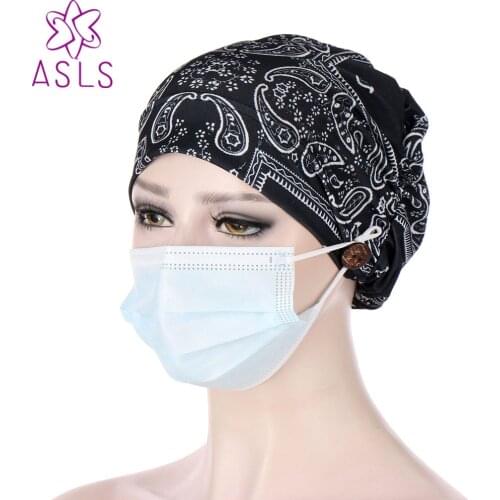 2021 New simple womens button flower bottom cap Baotou nightcap Turban Cap crystal hemp multicolor chemotherapy cap