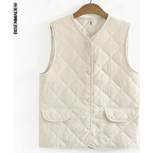 Women Clothing Vests Plus Size 2021 Autumn New Show Thin Fashion Sleeveless Simple Plaid Warm Quilted Coat 6329