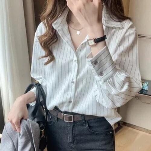 Womens striped shirt design relaxed 2021 spring new white top womens professional dress temperament shirt fashion