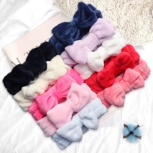 Women Coral Fleece Bow Hair Band Solid Color Wash Face Makeup Soft Headbands Fashion Girls Turban Head Wraps Hair Accessories
