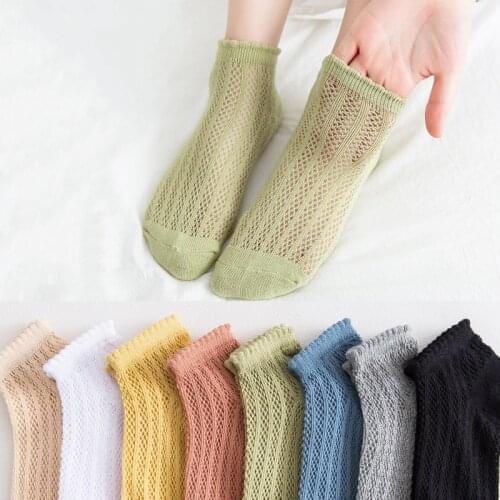 Hollow Out Mesh Short Socks Women Solid Cotton Breathable Summer Low Cut Ankle Socks Japanese Style Cute Harajuku Ruffle Socks