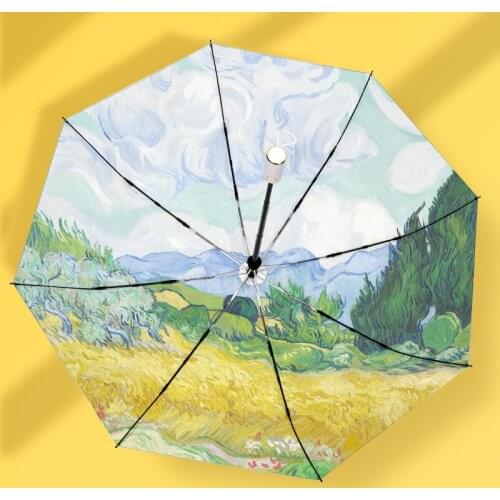 UV Protection Umbrellas Rain Women Titanium Silver Super Anti-UV Fold Oil Painting Umbrellas Fashion Female Travel Sun Umbrella